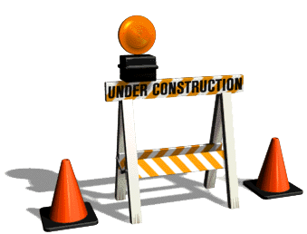 CGI road construction barrier, with an orange light on top, reading "Under Construction"